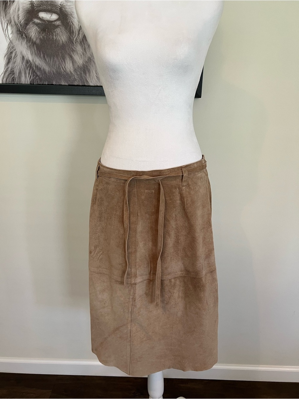 Isaac Mizrahi Brown Suede Midi Skirt with Tie Waist